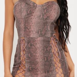 Pink and Silver Strapless Bodycon Dress